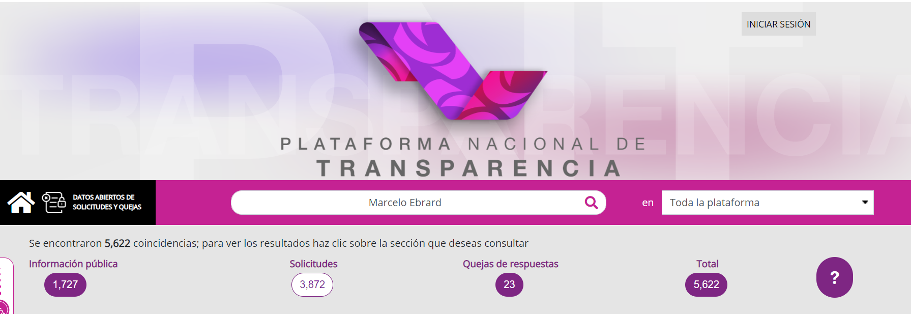 Así es como se ve el buscador principal de la Plataforma Nacional de Transparencia. | Especial.